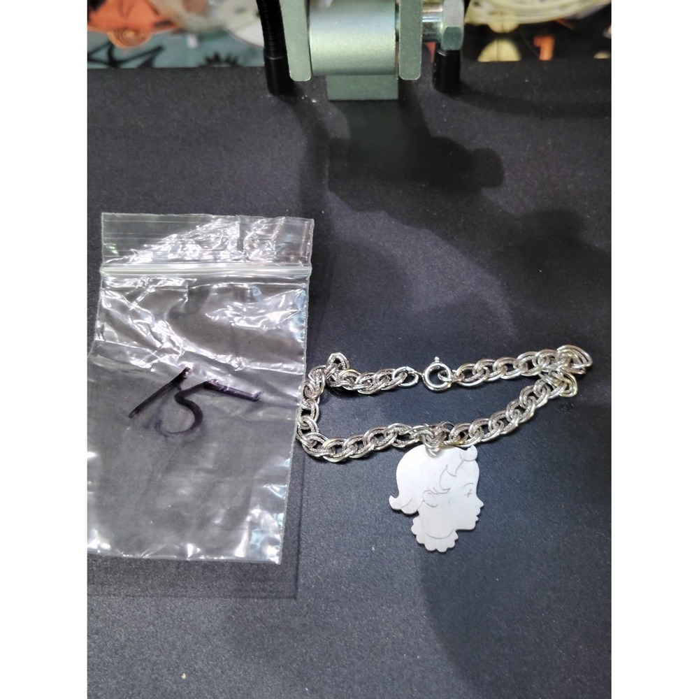 Krementz Vintage Double Link Charm Bracelet Silver Tone Silhouette Girl 6.75in